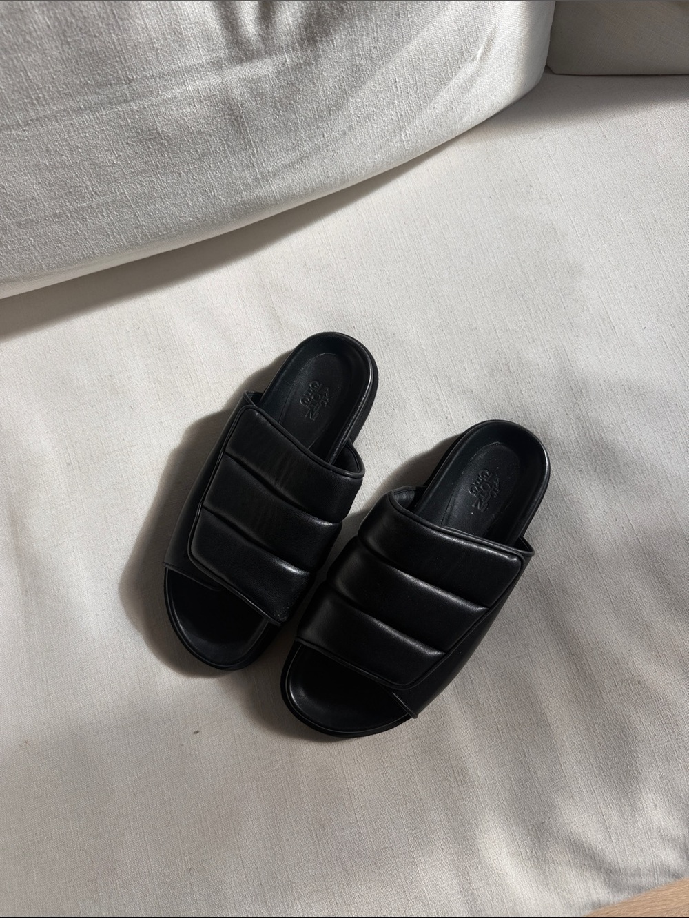 Gia Borghini Black Padded Slide Sandals